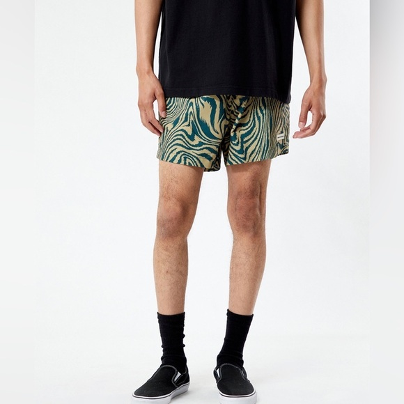 Men’s PacSun Warp 4.5" Swim Trunks Board Shorts Large Green Gold Waves Wavey - Picture 4 of 15